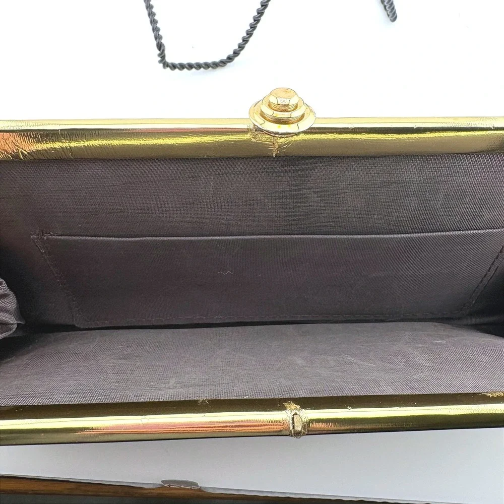 Vintage Gold Shimmer Evening Clutch Bag Kiss Lock Formal Metallic Wedding Bag‎